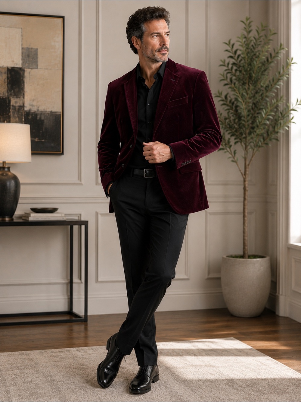 Adolfo Men’s Burgundy Velvet Blazer – Size 48R - Picture 3 of 4